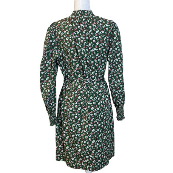 Boden Floral High Neck Shift Long Sleeve Dress Green Tie Belt Dress Size 14 - Picture 3 of 11